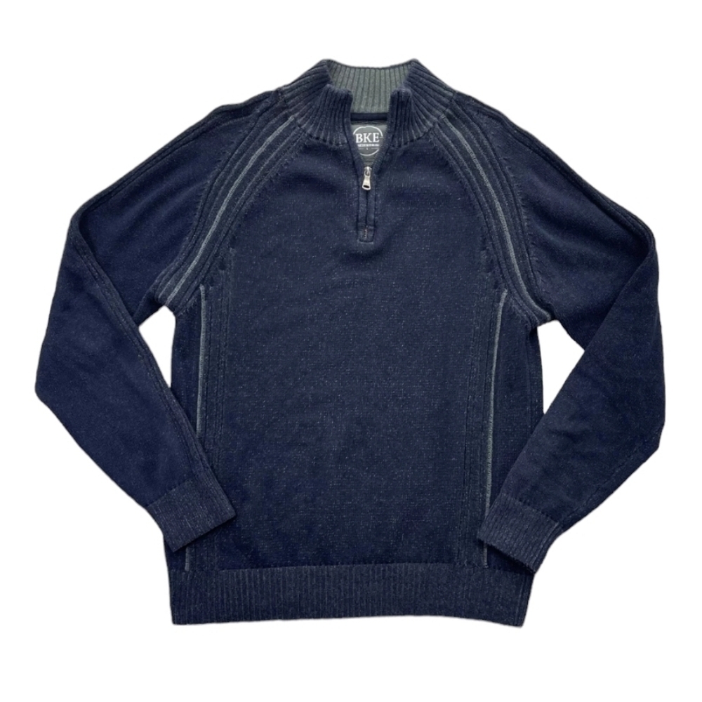BKE Men's XXL Athletic Fit 1/4 zip Mock Ribbed Knit Navy Blue Buckle Sweater